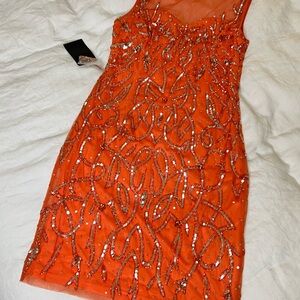 Boston Proper Vibrant Orange Sequin Dress
